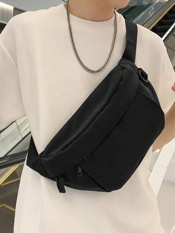 Solid Color Nylon Fabric Fashion Versatile Men Sports Style Casual Chest Bag, Suitable For Travel & Shopping