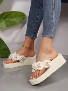 Spring/Summer Women's EVA Platform Wedge Flip Flops, Chinese Style Floral Tassel Bohemian Beach Slides