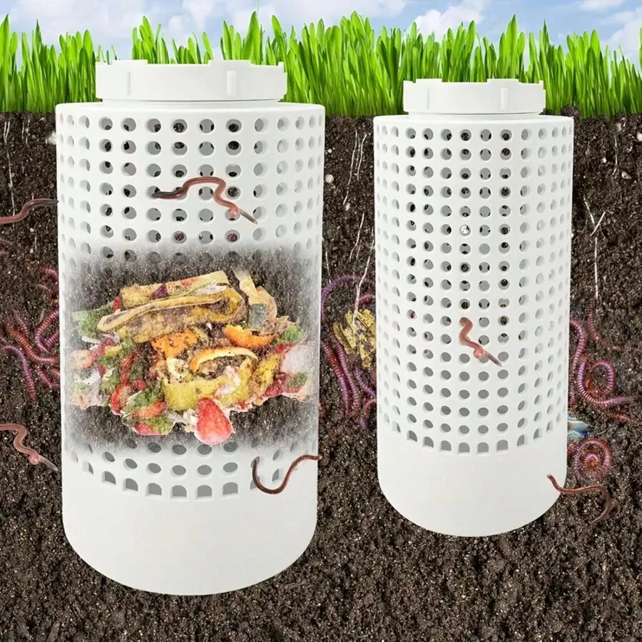 1 pezzo Compostiera in PVC salvaspazio per il compostaggio dei vermi, adatta per piccoli vasi e giardini, in materiale plastico rotondo a prova di odori, ideale per la cura del prato, tubo per il compostaggio del tè di vermi, laghetto per gamberi, aiuola di fiori, drenaggio del fondo dello stagno dei pesci, rotondo a prova di odori, ideale per la cura del prato - Tubo per il compostaggio del tè di vermi, filtro per laghetto, drenaggio del fondo dell'acquario, con coperchio a vite, tubo per il compostaggio dei vermi per l'orto - Salvaspazio, bianco - Perfetto per il giardino e la cura del prato