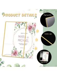 1/3/6pcs,Gold Borders Acrylic Sign Holder Picture Frame Display Stand Clear Paper Holder Table Menu Stands For Wedding Office Restaurant - Gold - View 3