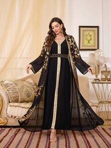 2-teiliges Set: Pailetten & Perlen verziertes langes elegantes Kleid