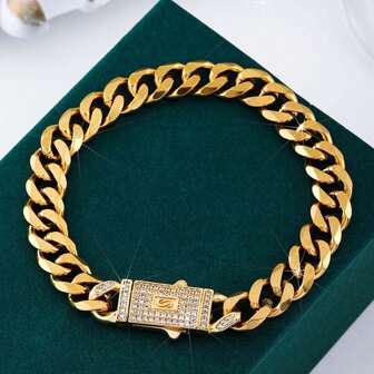 1pc Men's Fashionable Chain Bracelet, Cubic Zirconia Embedded Cuban Link Chain Design, Suitable For Daily Wear, Hip-Hop Style