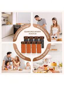SAEIV Set Of Square Spice Jars (With Lids): 35 Spice Jars (With Spice Labels): The Perfect Organizer For Kitchen Spices: 120 Ml Jars: Including Funnel, Labels, Cleaning Brush And Sieve - 35 Square Bottles Of Acacia Wood - View 4
