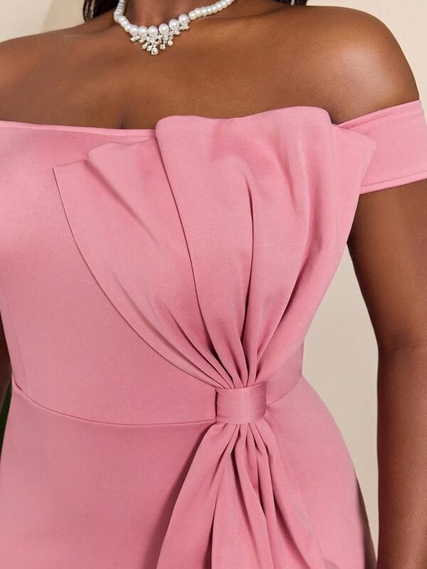 Mgiacy-Lady New Arrival Off Shoulder Solid Color Plus Size Cocktail Dress Ruffle Bodycon Dress