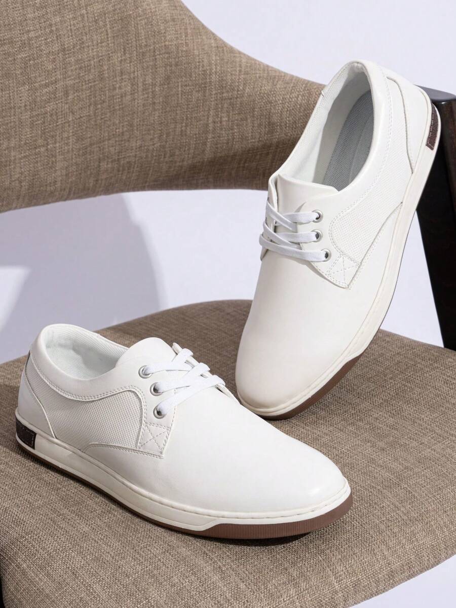 SHOESMALL Men's White Casual Shoes Memory Foam Fashion Sneakers 3 Eyelets Business Dress Sneaker - A81Q06-白色 - 查看 1