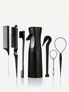 1/3/5/7/8件套美发造型工具套装，200毫升喷雾瓶，顺发梳，蓬松梳，尖尾梳，边缘梳，编发工具，弹性发圈钳，一次性发圈取下器，卷发圈取下器 - 黑色 - 查看 15
