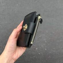 Small Wallet For Women Twist Locked Wallet With Credit Card Slots, ID Window & Zipper Coin Purse BLACK - Black - View 6