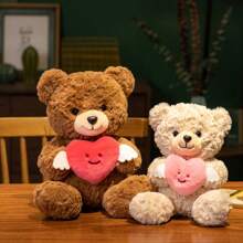 1pc Healing Angel Hugging Heart Teddy Bear Plush Doll, Creative Love Teddy Bear Soft Stuffed Doll, Cute Bear Plush Doll Suitable As Gift For Girlfriend, Birthday, Valentine's Day
