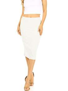 Casual High Waist Slim Stretch Pull-On Bodycon Pencil Solid Midi Skirt - Ngà voi - Xem 5
