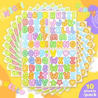 10 件装马卡龙色卡通英文字母贴纸、派对装饰、字母识别学习工具、剪贴簿、水瓶、杯子多功能 DIY 贴纸