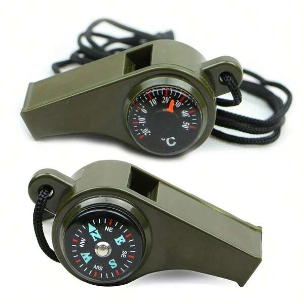 3-In-1 Emergency Whistle With Compass & Thermometer - Perfect For Camping, Hiking, Outdoor Adventure, Referee, And Cheerleading