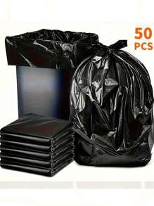 200 sacs poubelle noirs épais et résistants - étanches, en polyéthylène durable, convenant pour la maison, le bureau, la cuisine, la salle de bain et l'extérieur. Solution de nettoyage polyvalente, avec un design enroulable pratique. Sacs plastiques noirs surdimensionnés pour une utilisation commerciale ponctuelle, propriété d'hôtel, restauration. Déplié 28 * 48 cm, déplié 45 * 50 cm