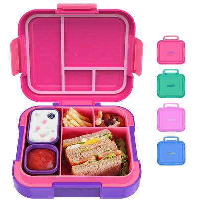Caja Bento - Caja de almuerzo grande de 4.8 tazas con 2 contenedores modulares - 4 compartimentos, a prueba de fugas, asa portátil, apta para microondas/lavavajillas, ideal para la escuela, el trabajo y los viajes, la cocina, regalos de Navidad, útiles escolares