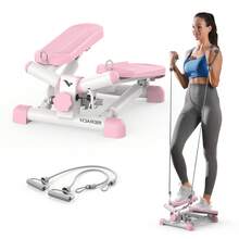 MERACH Steppers For Exercise, Space-Saving Stair Stepper With Resistance Bands, Mini Stepper For Home And Office Use With 330LBS Loading Capacity, Hydraulic Fitness Stepper With LCD Monitor - Pink - View 2