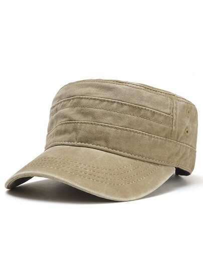 Versatile Simple Plain Flat Top Hat, Washed Vintage Casual Men's Cap, Spring/Summer, Sun Hat