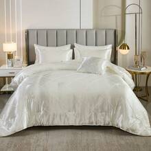 White Satin Queen Comforter Set With Sheet Set Silk Like Satin Bedding Set Geometric Plaid Pinch Pleat Luxury Bedding Comforter 8 Pieces Satin Bed Set For Women And Females Bedroom Decor With 1 Comforter  4 Pillowcases 1 Flat Shhet 1 Fitted Sheet 1 Cushion Cover - 白色 - 查看 3