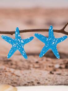 2pcs/Set Fashionable Asymmetrical Polka Dot & Starfish Design Earrings, Suitable For Ladies Beach Holiday Wear