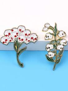 2Pcs Punk Skull Flower Enamel Pins Women's Brooches Lapel Pins Badge On Backpack Costume Accessories Jewelry Gift - Multicolor - View 7