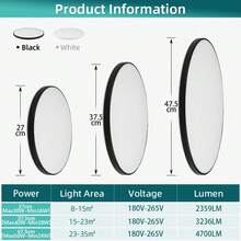 CANMEIJIA LED 可调节天花板灯具，面板浴室灯，亮色房间照明，纯白色家居装饰照明，220V，方形/圆形，30W/40W/50W/60W，适用于卧室、客厅、书房、壁橱、厨房、走廊、单人间、仓库、办公室、工作室、商店（根据使用需求选择尺寸） - LED吸頂燈多色變光(3000k-6500k) - 查看 7