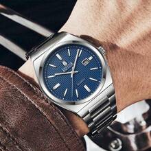 RUIG Relógio de Quartzo de Luxo Masculino da RUIGE, Pulseira de Aço Inoxidável, Calendário, Mostrador Azul, Relógio de Pulso Casual de Negócios, Presente para Homens