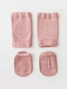 3pcs/Set (Knee Pads + Non-Slip Leg Warmers) Random New Style Kids Breathable Knee Pads & Baby Non-Slip Floor Crawling Leg Warmers Suit, Baby Knee Protection For Toddlers