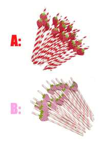 6pcs/Set Paper Straws, Red/Pink, Cute Shapes For Milkshake Juice Boba Tea, Birthday Party Supplies, Creative Paper Strawberry Drink Straw Decor For Cake Desserts