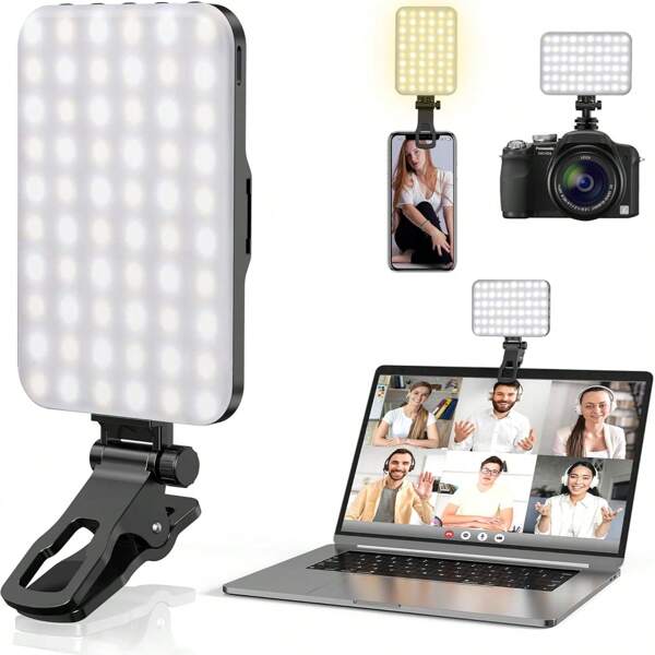 Selfie Light, 60 LED 2200mAh Rechargeable Cell Phone Fill Light 7 Modes, 10-Level Brightness, Portable Clip On Light For Phone/Tablet/Laptop, Zoom Call Vlog Makeup ,Video Fill Light Suitable For Selfies And Live Streaming, Portable Light