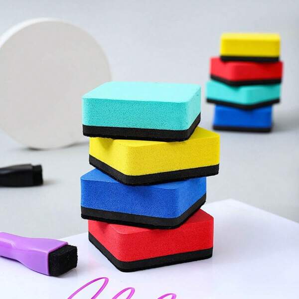 24pcs Magnetic Chalkboard / Whiteboard Erasers, Sponge & Strong Magnet For Chalkboard & Whiteboard, Colorful Cartoon EVA Felt Clean Washable Dust-Free Brushes