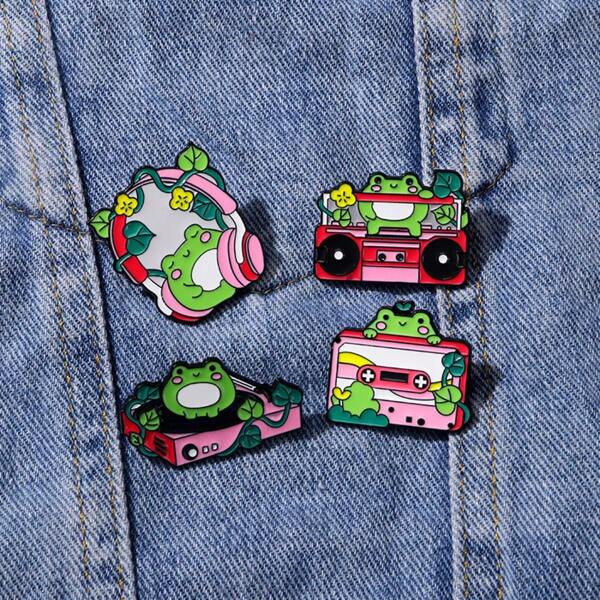 Cartoon Frog Brooch, Cute Pink Music Themed Clothes, Backpack Decor Enamel Metal Badge