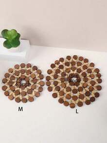 1pc Hollow Out Round Potholder, Boho Bamboo Insulation Pad For Dinner Table, Desk - Multicolor - View 9