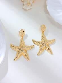 1 Pair Gothic Punk Exaggerated Starfish Design Earrings, Charming Ocean Themed Jewelry Suitable For Beach Travel, Casual Gatherings, Gifts For Friends