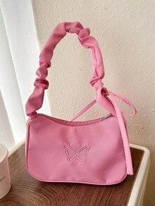 1件新款时尚简约单肩手提包，尼龙刺绣包，百搭蝴蝶单肩包，高端ins风可爱褶皱云朵单肩包，学院风大容量复古托特包 - 蝴蝶手提包 - 查看 15