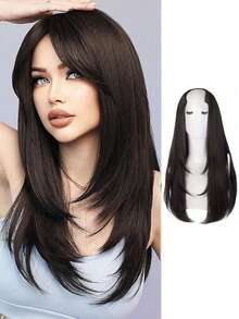 1顶奢华分层合成假发，女士长直发，适合日常佩戴、派对装饰，可用作发夹、发爪、发卡、发饰，也适合上学、新年和其他场合。 - 彩色 - 查看 10