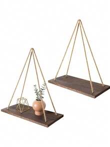 1 pieza Colgador de pared minimalista de macramé, tabla de almacenamiento tejida a mano estilo bohemio, estantería decorativa de pared para decoración del hogar, decoración interior, decoración de habitación, decoración de pared - Multicolor - Ver 2