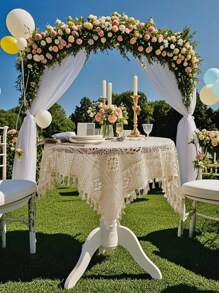 1 pieza Mantel con flecos de ganchillo vintage, tapete de mesa de diseño simple, decoración de mesa de comedor de estilo granja con encaje, cubierta redonda/cuadrada para mesa de cocina, cómoda, fiesta de boda