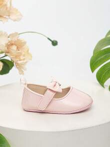 Infant Shoes With Hook And Loop & Bow Decor, Anti-Slip Elegant Princess Flats For Toddler - Pink - View 4