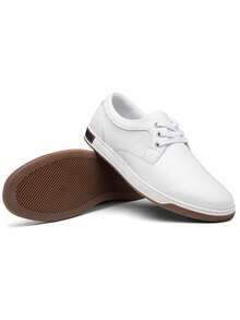 SHOESMALL Men's Casual Shoes Memory Foam Fashion Sneakers 3 Eyelets Business Dress Sneaker PU Leather White Shoes For Men - A81Q06-白色 - 查看 4