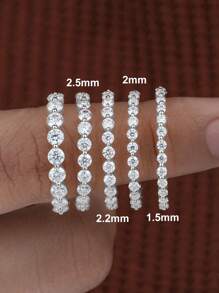 1 件 925 纯银 1.5-2 毫米圆形切割结婚戒指半永恒戒指半圈钻石可叠戴戒指