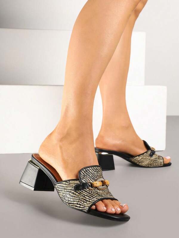 Mules With A Leather Applique Insole And Tweed Embellishments