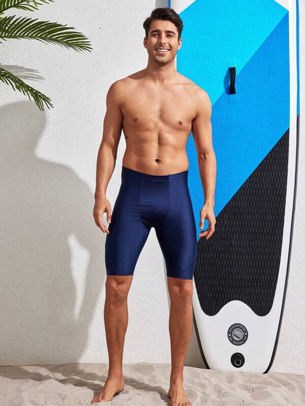 Men's High Elastic Quick Drying Swim Shorts, Durable Smooth Skin-Friendly Water Sports Compression Shorts With Drawstring, Training & Fitness Tight Swimwear