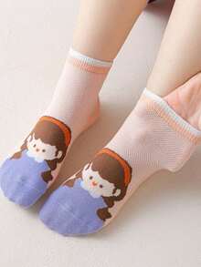 5 Pairs Breathable Mesh Princess Style Cute & Versatile Ankle Socks For Kids - Multicolor - View 5