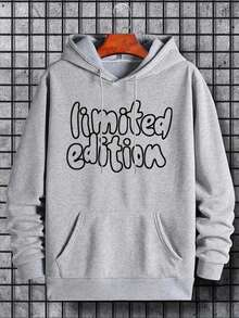 Moletom Canguru Unissex Estampado Limited Edition Blusa de Frio Outono/Inverno Frase Estilo Casual Básico - Cinza - Visão 1