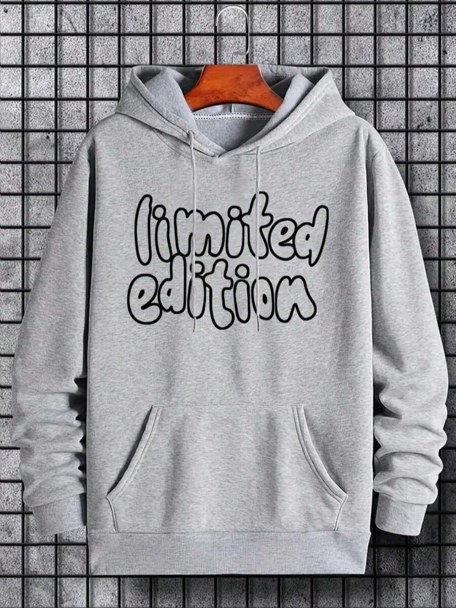 Moletom Canguru Unissex Estampado Limited Edition Blusa de Frio Outono/Inverno Frase Estilo Casual Básico - Cinza - Visão 1