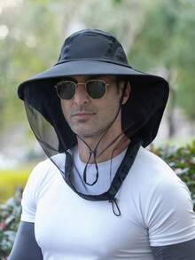 户外钓鱼帽网眼面罩遮阳帽男士透气网眼男士太阳帽夏季帽子，适合徒步、钓鱼等夏季户外活动