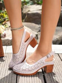 Sandalias de tacón grueso de dedo cerrado para mujer - Púrpura malva - Ver 1
