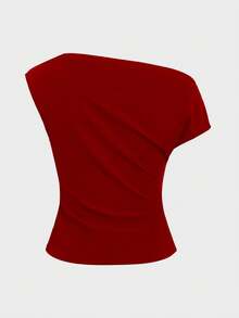 优雅百搭的休闲时尚露肩短款上衣，性感斜肩修身短款时尚吊带背心，夏季必备 - 玫瑰紅 - 查看 7