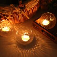 6/12 حامل شموع فوتيف شفاف - حاملات شموع شاي من الزجاج بالجملة ، حاملات شموع صغيرة جذابة كأواني لحفلات الزفاف والخطوبة وأعياد الحمام ، ديكور مركزي للطاولات، ديكور المنزل