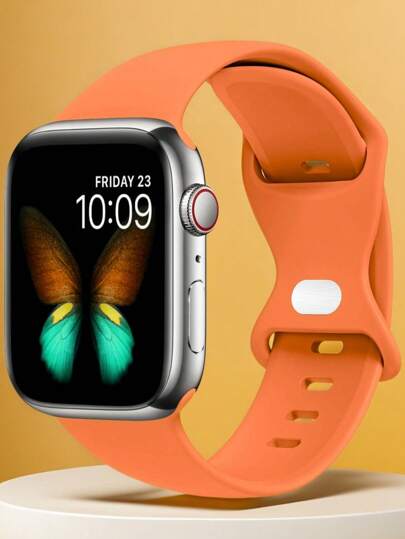 1pc Unisex Fashionable Casual Solid Color Silicone Butterfly Buckle Watch Band Compatible With Apple Watch 38mm 40mm 41mm 45mm 46mm 44mm 42mm 49mm, Soft Comfortable Waterproof Wrist Strap Compatible With Apple Watch Series SE8/7/6/5/4/3/2/1 Replacement Watch Band Accessory