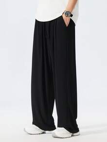 大码男士轻便宽松透气休闲裤，适合春夏季 - 黑色 - 查看 4