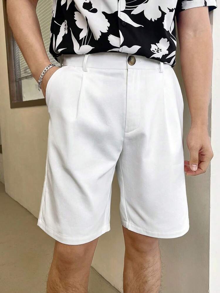 Men's Solid Color Press Crease Pocket Casual Fashion Shorts - White - View 1